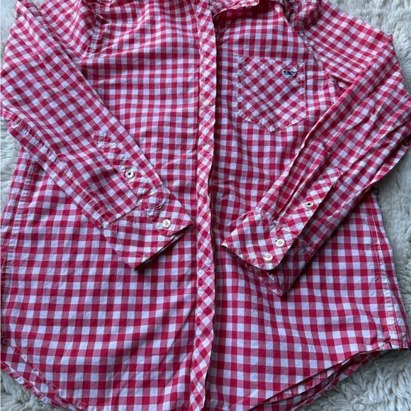 VINEYARD VINES Relaxed Gingham Pocket Button-up Shirt in Red Womens Size 2 - Picture 4 of 7